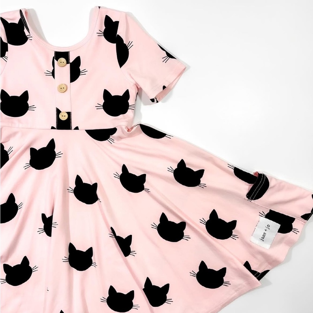 Jane + Jo Pink Annie Dress Bamboo Viscose Black Cats